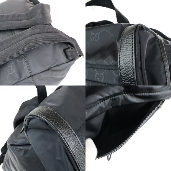GUCCI Logo GG Pattern Backpack Bag Nylon Leather Black SHW Italy